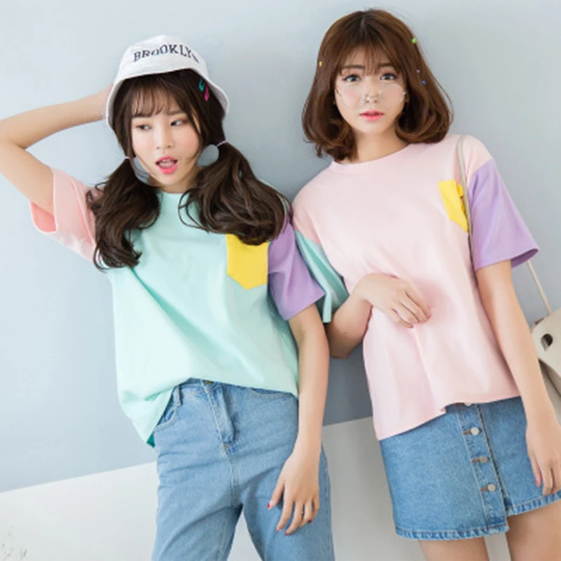 

2019 Summer KPOP Korean Version Of The Couple Solid Color Fashion Casual Loose Cardigan Shirt Round Neck Short-sleeved T-shirt