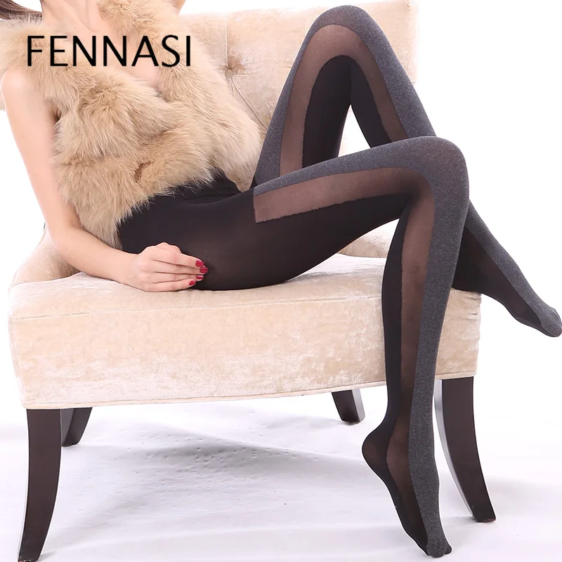 

FENNASI Women's Tights Autumn Winter Patchwork Sexy Pantyhose Vertical Striped Women Warm Thick Female Erotic Black Tights