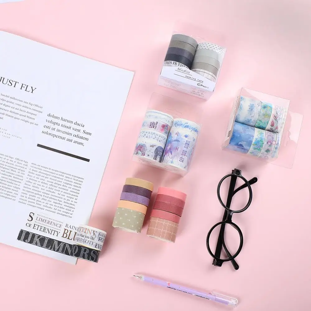 JIANWU 7pcs or 10pcs/set Cute Basic color Washi Tape Scrapbook DIY  Masking Tape School Stationery Store Journal supplies