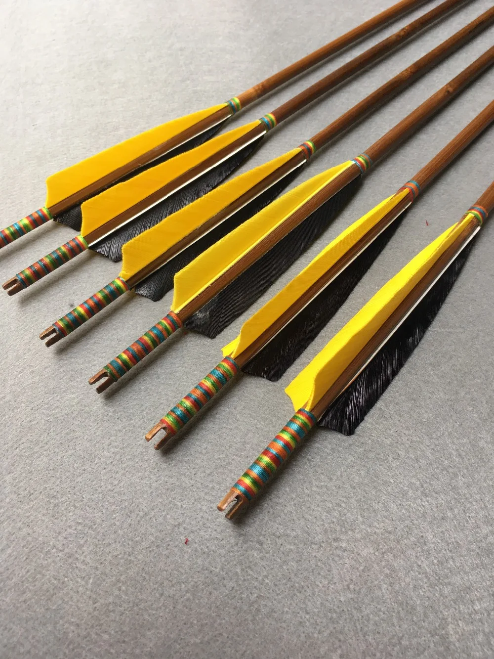 

Archery bamboo arrows traditiional handmade 6 pcs 32inch yellow and black turkey feathers color arrow head for hunting lovers