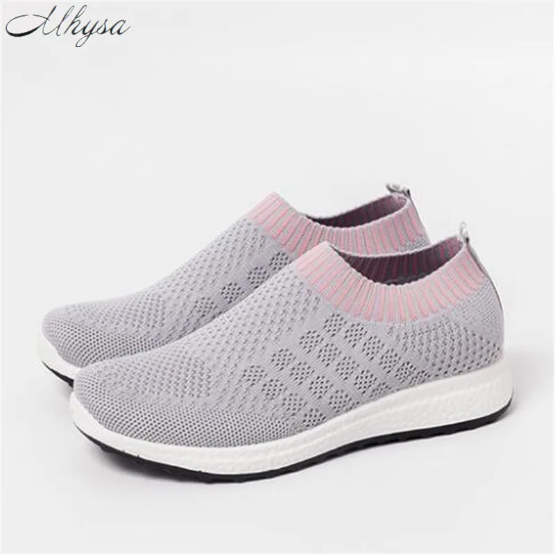 

Mhysa 2019 women's knitted breathable fashion flat shoes vulcanized shoes comfortable mesh spring casual ladies sneakers L420