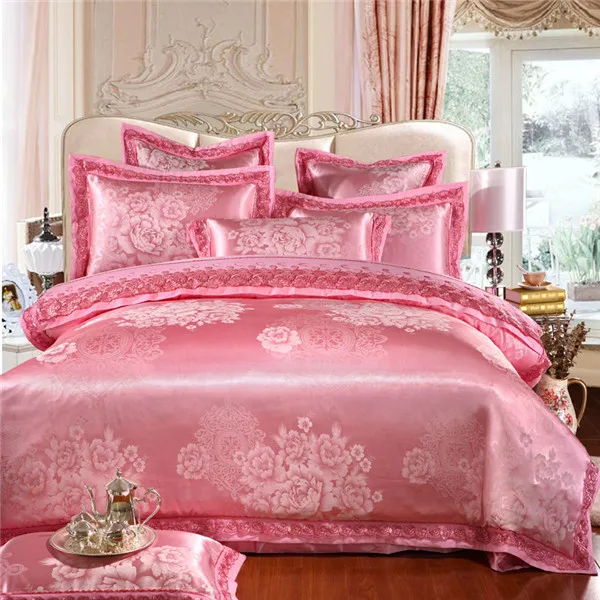 12 Европейский Jutecell Комплект постельного белья King size роскошный Шелковый Комплект постельного белья s жаккардовый роскошный свадебный четыре комплекта одеяло шелковые простыни - Цвет: 12