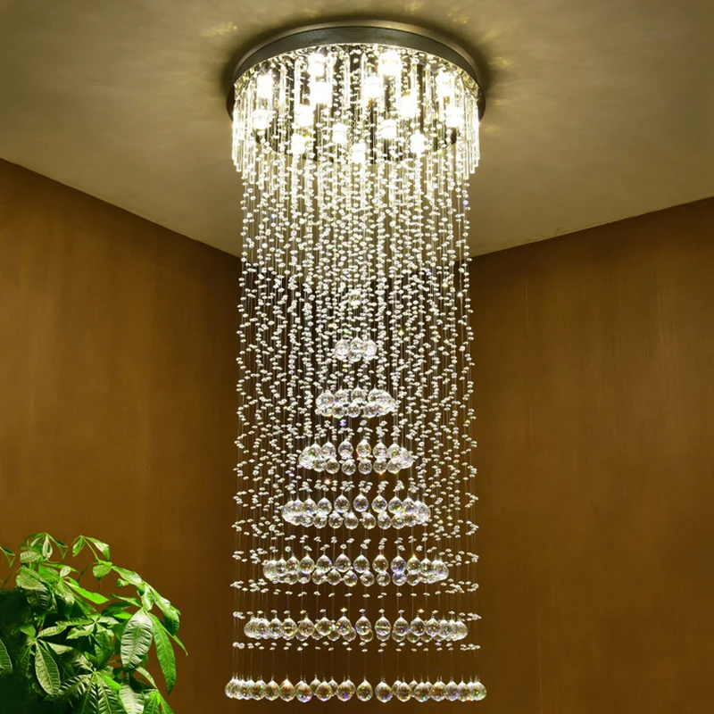 Modern Large Size Crystal Chandeliers Spiral Round Ring Stair Lighting