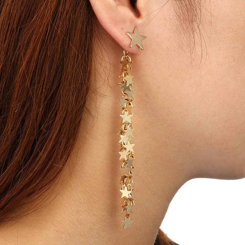 

Ubuhle New fashion Gold Metal Tassel Earrings Small Star Long Drop Dangle Earrings For Women Statement Jewelry brincos bijoux