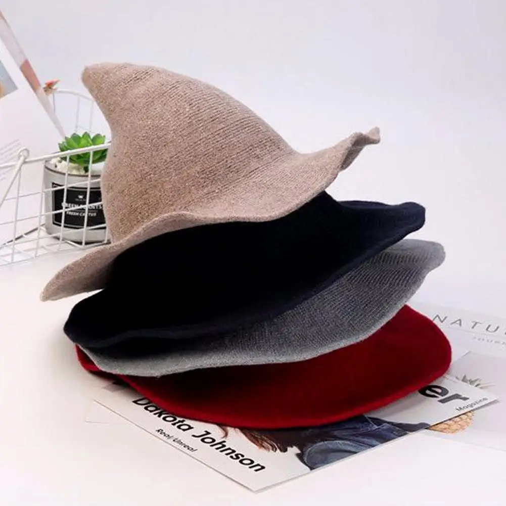 Ведьма вязаная шапка из шерсти кепки Вязание Рыбацкая шляпа Корейский осень зима женский ведьма острым ведро для шляпа для празднования