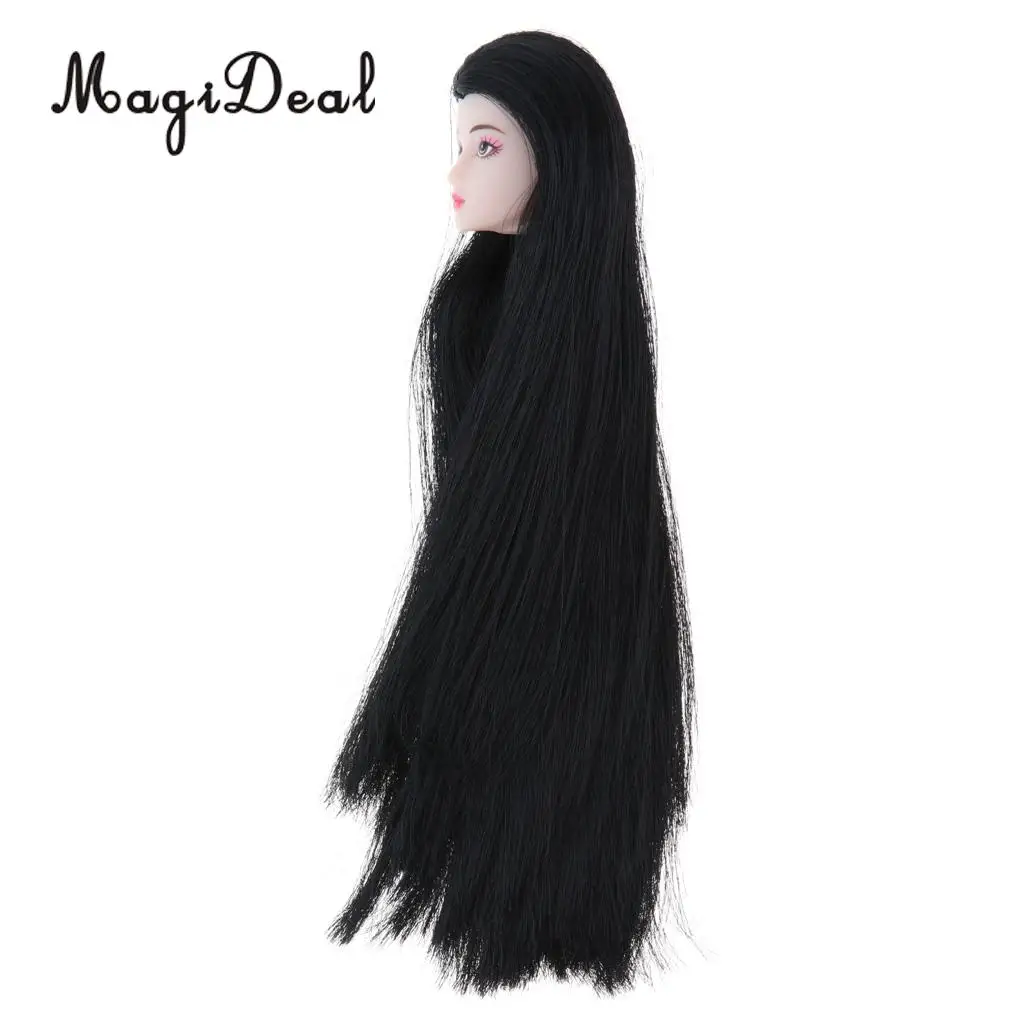1/6 BJD Head Sculpt with Long Black Hair Doll with Make-up DIY Parts Making Supplies