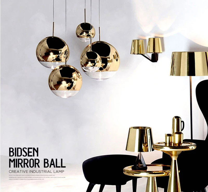 Modern Silver Copper Shade Lighting Glass Globe Ball Pendant Light Round Ceiling Hanging Lamp luminaire Kitchen Light Fixture2