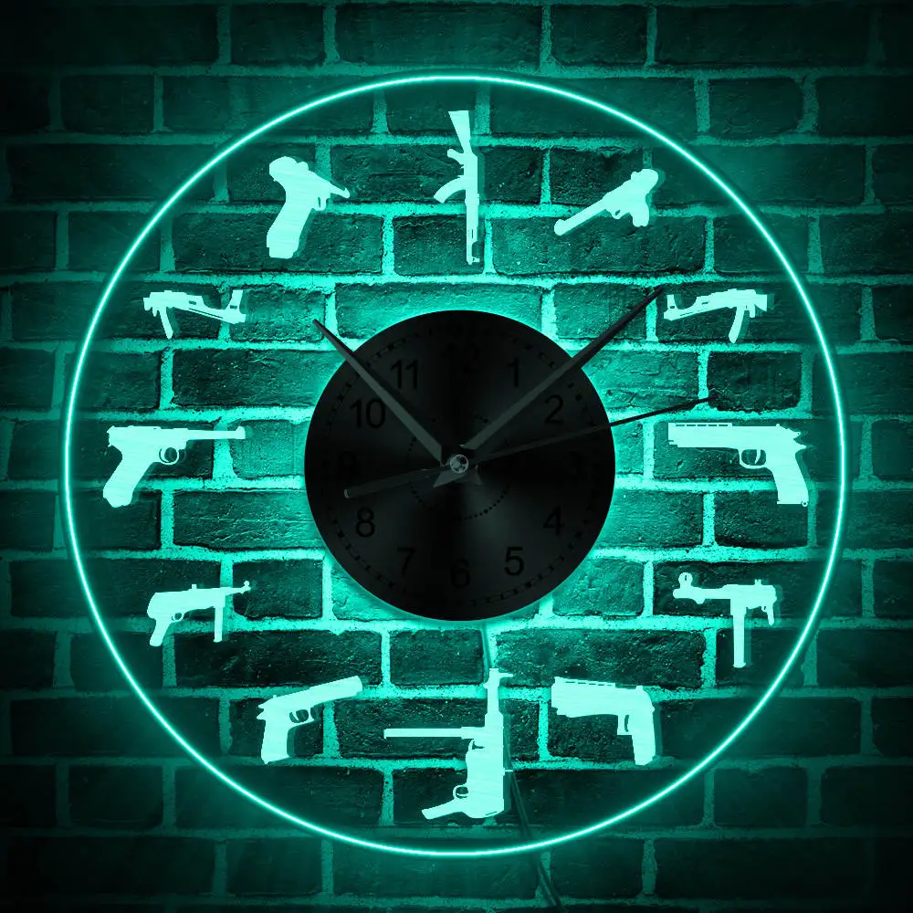 

1Piece Guns Breeds Wall Clock Led Light Silhouette Wall Light Gun Family Backlight Modern Home Decor Handmade Gift For Soldier