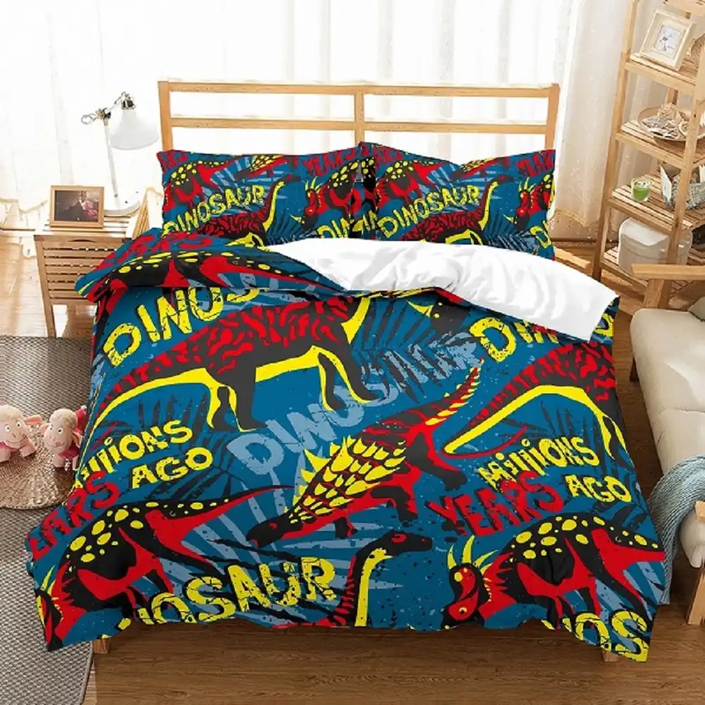 2 3pcs Cartoon Dinosaur Colorful Comforter Set Ancient Animal 3d