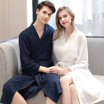 

2019 Womens Long Robe Nightgown Spa Bathrobe Sleepwear Dressing Gown Man And Wife Soft Female Homewear