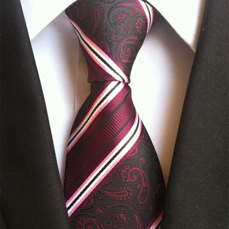 Новая мода Тонкий Пейсли нашивки Silk Для мужчин s галстук жаккардовые Классический цвет красного вина Галстуки для Для мужчин Свадьба шеи Галстуки