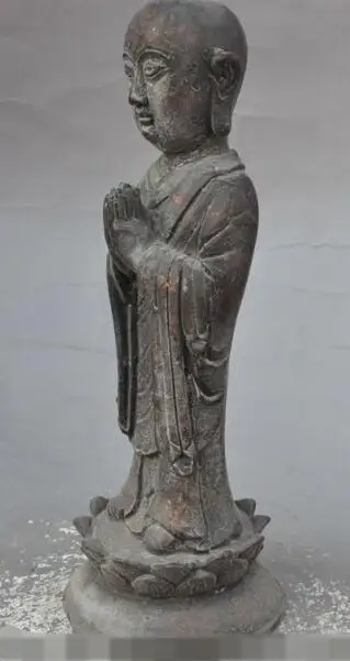 

S02878 10"old chinese buddhism pure bronze Prayer Blessing Buddhist monk Buddha statue (A0321)