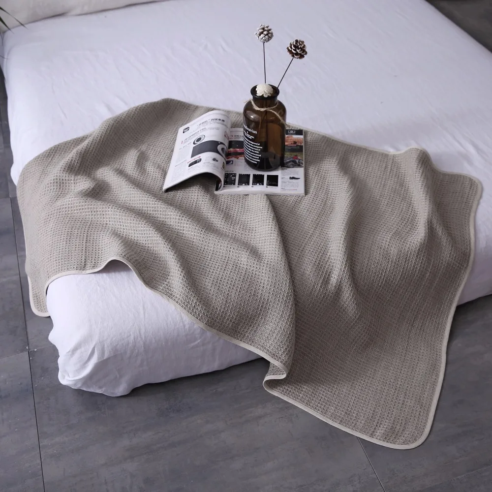 

Honeycomb Linen Blankets 100% French linen Overseam Style Flax Ivory ESASILK Free Shipping