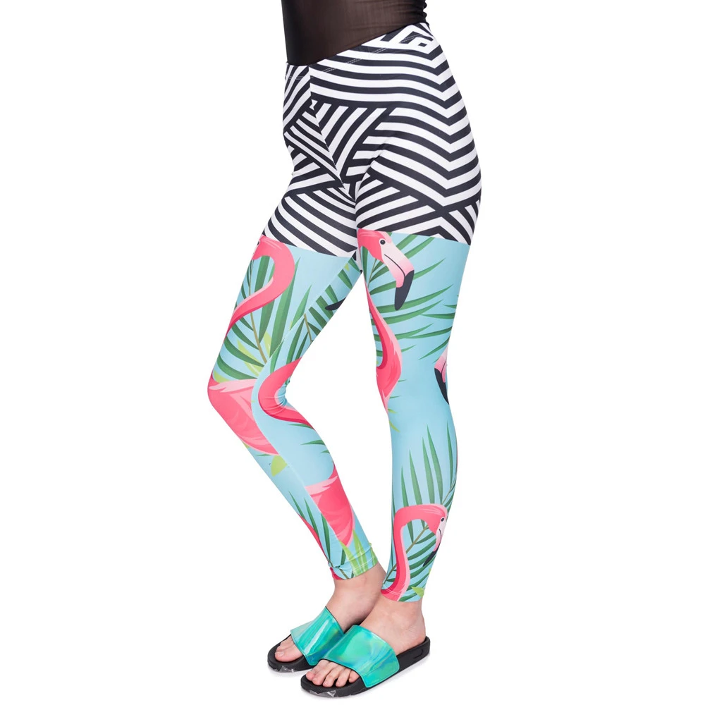 

New Arrival Women Legging Flamingo Palm Leaves Printing Leggings Slim Cozy High Waist Woman Pants