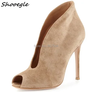 

SHOOEGLE Best-selling Women Stiletto V-shaped Ankle Booties Peep Toe Spring Autumn Lady High Heels Boots Slip-on Sandals Shoes