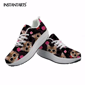 

INSTANTARTS Women Sport Fitness Shoes Animal Cat Printing Height Incresing Toning Shoes Ladies Breathable Slimming Swing Shoes