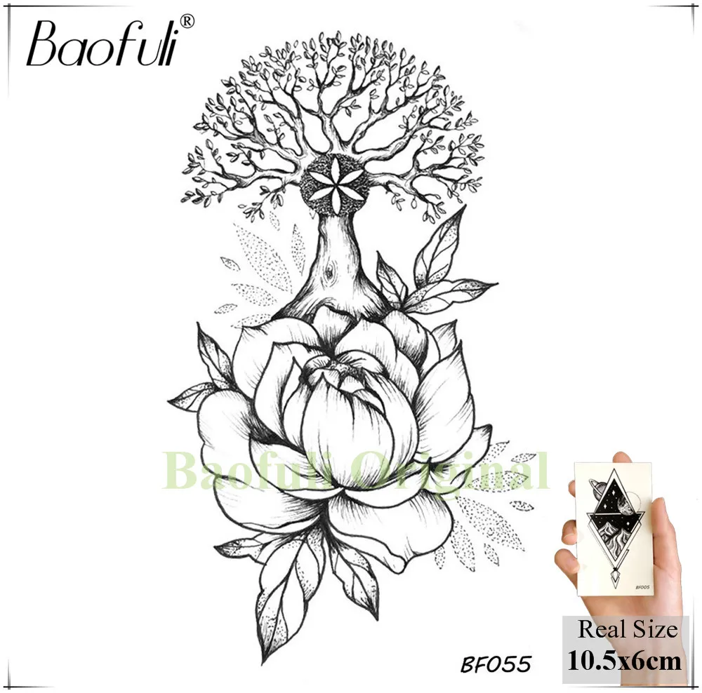BAOFULI, женская сексуальная хна, цветы, Временные татуировки, наклейки, черная вода, Переводные фальшивые татуировки, боди-арт, шея, руки, мандала, татуировки - Цвет: BBF055