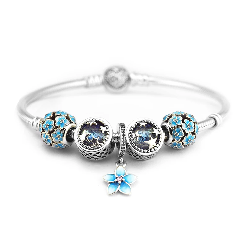 

Sparkling Heart Clasp Bracelets with Clear CZ & 5pcs Beads 100% 925 Sterling Silver Jewelry Free Shipping
