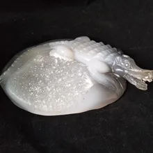 crocodile Sobek sculpture Natural Stone agate  geode Crystal clust hand engraving home decoration accessories Stone work Statue