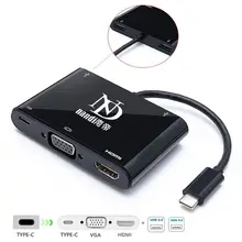 5in1 USB 3.1 Type C to HDMI+VGA+Type C+2 Hub USB-C Female Charger Adapter for Macbook 12 Inch Laptop Google New Chromebook Pixel