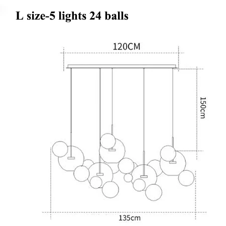 Современные светодиодные люстры с Микки Маусом, освещение для столовой, матовые стеклянные пузырьки, светодиодная Люстра для гостиной, медные металлические подвесные светильники - Цвет абажура: L size-24 ball long