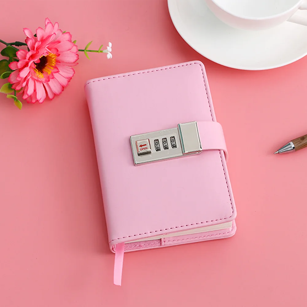 

New 1 pc A7 Light Blue Leather Loose-leaf Notebook Journal Diary with Password Lock Personal Secret Notebook Office Stationary
