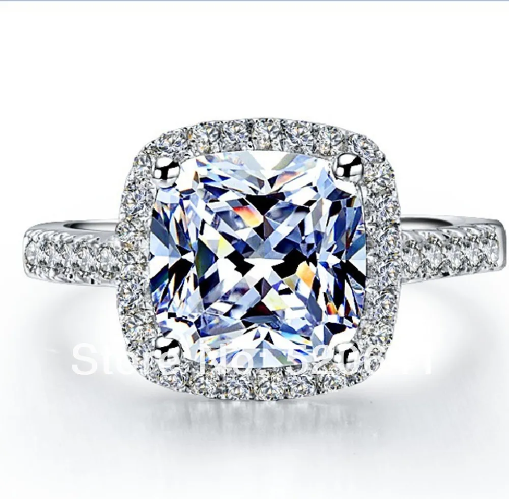 

Silver Guarantee 1CT Cut Halo Style Cushion Jewellery SONA Pillow Diamond Ring For Women Sterling Silver Jewelry Fine