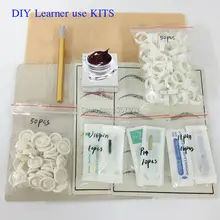 Microblading learner kits for eyebrow tattoo permanet makeup beauty with 30 needle blade 5 practise skin1 deep coffee paste