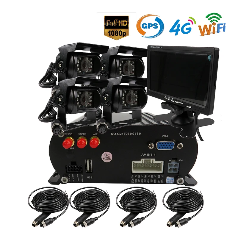 

Free Shipping 4 CH WIFI GPS 4G 1080P AHD 2TB HDD Car DVR MDVR Video Recorder Phone Remote Monitor Rear View Car Camera 7" VGA