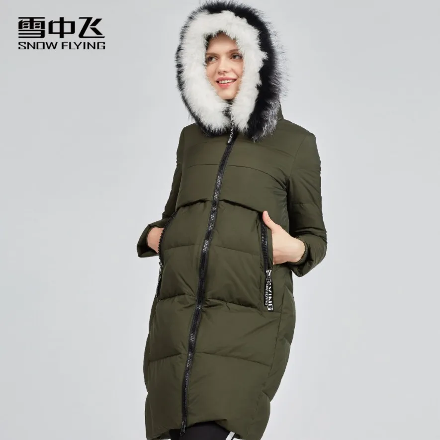 SNOW FLYING womens down jackets 2018 medium long large fur collar wide