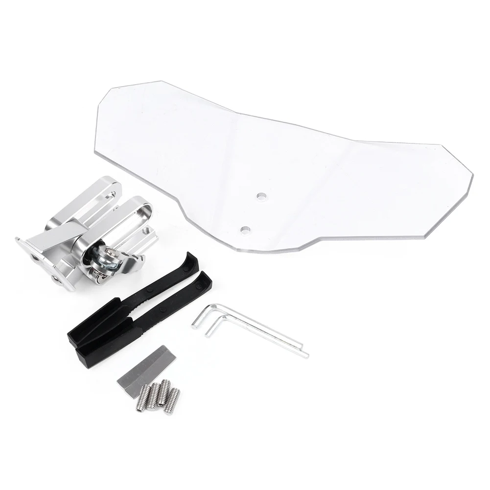 Universal Motorcycle Windshield Extension Spoiler Wind Deflector Silver Mount Silver /Grey