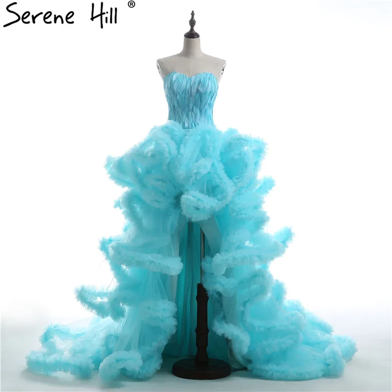 

Real Picture Cloud long Train Luxury Feather High and Low Wedding Dresses Fluffy Wedding Dress 2019 Bridal Gowns HA2032