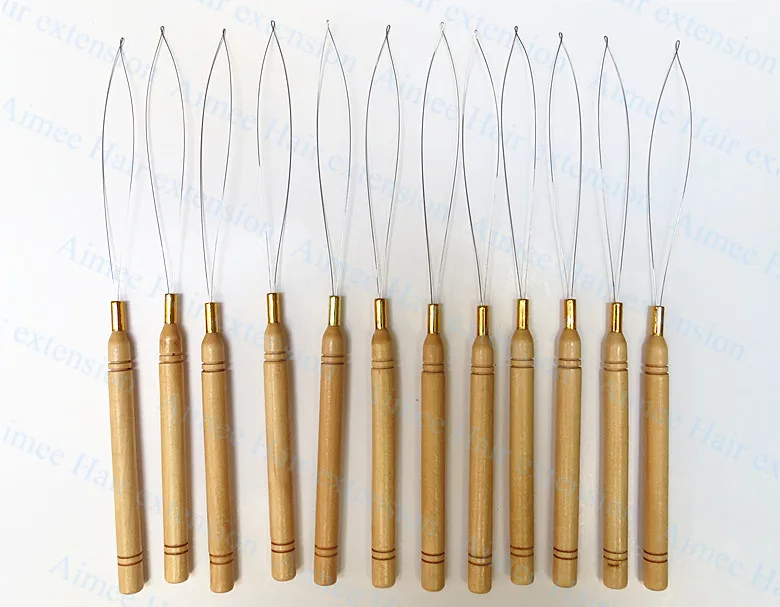 

Free shipping 50pcs/Lot ,Wooden Handle Pulling Loop Needle Hair Extensions,Hair Extension Tools