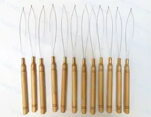 Free shipping 50pcs Lot Wooden Handle Pulling Loop Needle Hair Extensions Hair Extension Tools