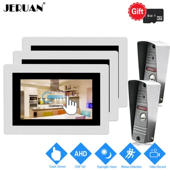 

JERUAN 1.0MP 720P AHD Motion Detection 7 inch Touch Screen Video Doorbell Intercom System 3 Record Monitors +2 HD IR Mini Camera