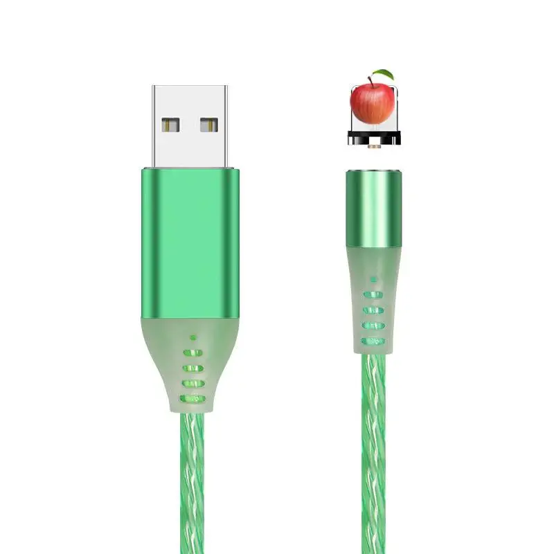 Светодиодный магнитный кабель для передачи данных для Iphone, Android, type-c, магнитное зарядное устройство, Micro Usb кабель для мобильного телефона, Usb шнур - Цвет: Green for Iphone