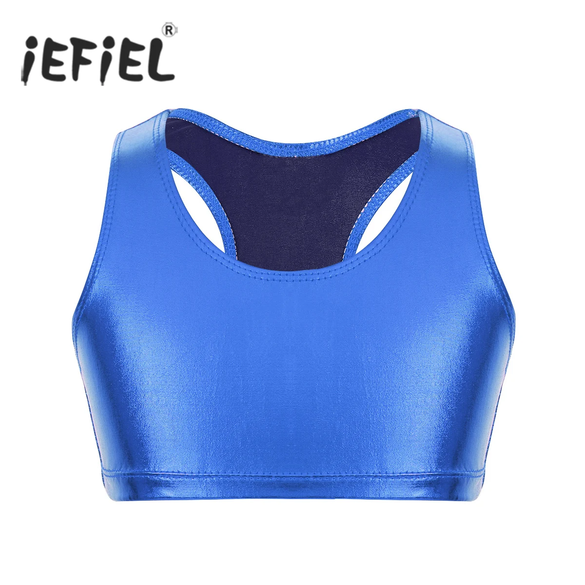 Shiny Metallic Childrens Cropped Vest Top Girls Gymnastic Dance Show Fancy Dress