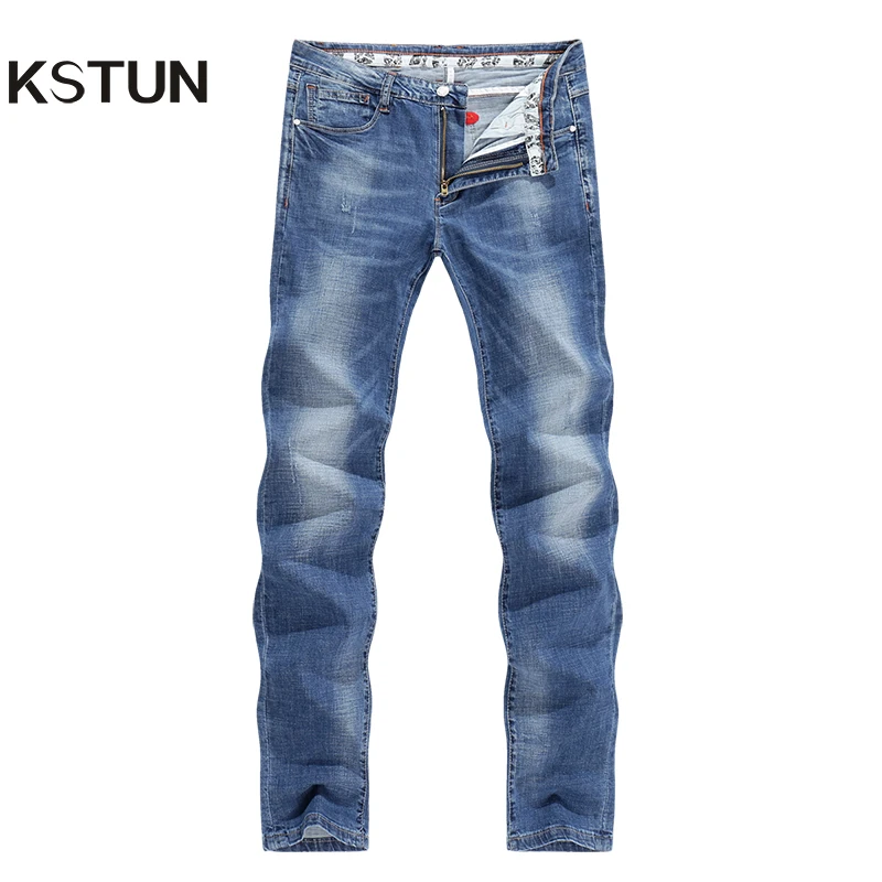 KSTUN Men's Summer Jeans Light Blue High Elasticity Soft Fashion Pockets Designer Straight Slim Business Casual Male Denim Pants KSTUN Men's Summer Jeans Light Blue High Elasticity Soft Fashion Pockets Designer Straight Slim Business Casual Male Denim Pants