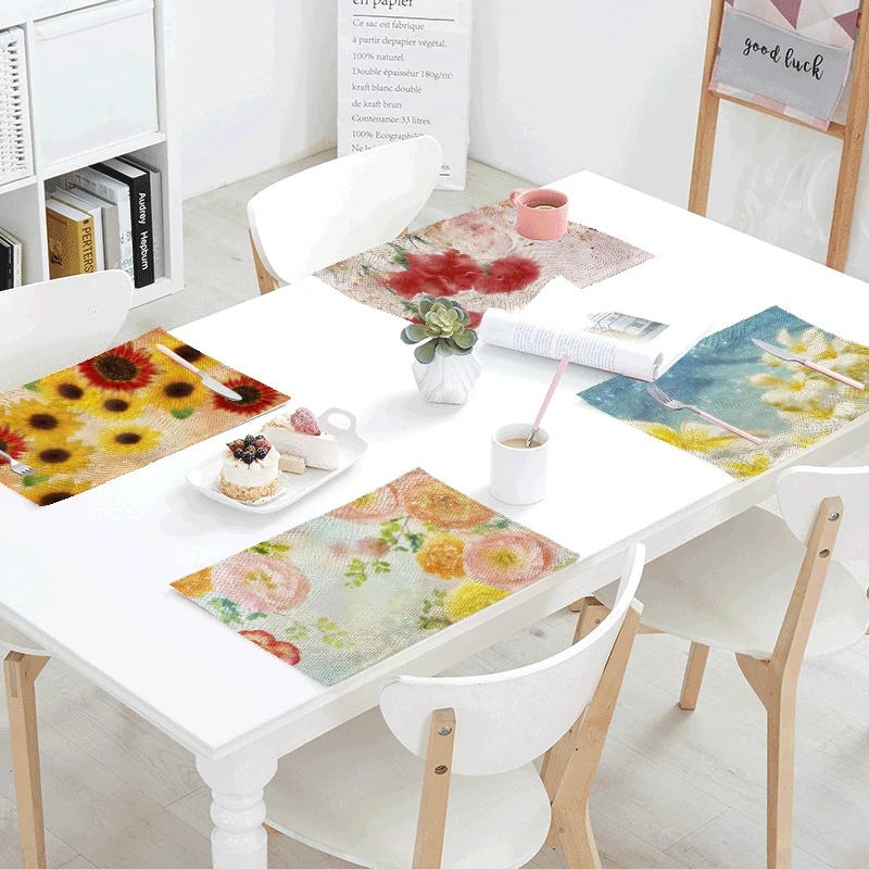 

32*42CM Simple Fresh Flower Pattern Table Napkin Flax Sunflower Rape Print Western Restaurant Family Tableware Decor Tablecloth
