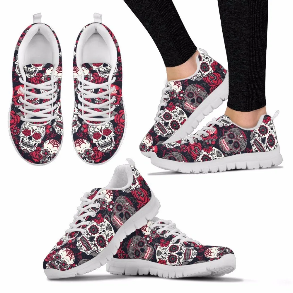 INSTANTARTS Trendy Sugar Skulls Art Printed Sneakers Women Light Sports