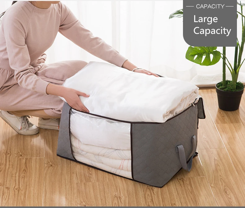Easy Tidy Non-Woven Farbics Quilt Storage Bag With Window Multifunction Closet Organizer For Underbed 2 Sizes Wardrobe Organizer