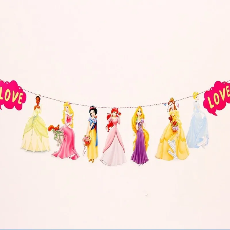 

1 Set Cartoon White Snow Princess Paper Flags Birthday party Decoration Pull Flowers Kids Birthday Baby Shower Party Decoration