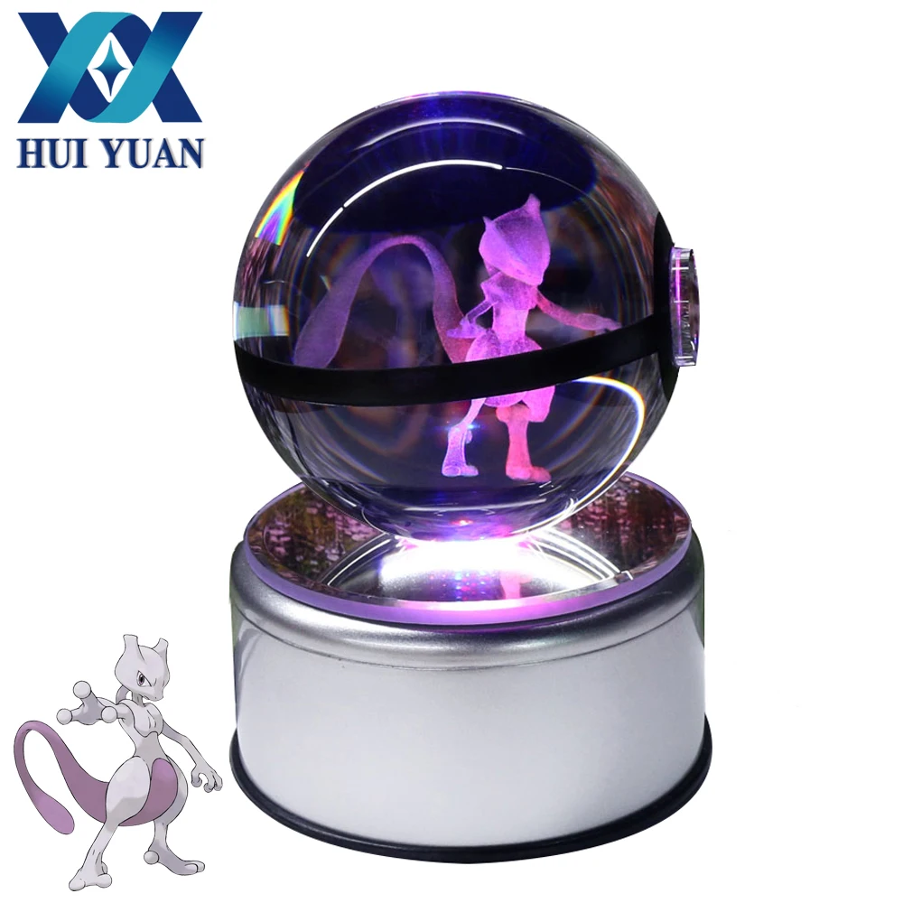 

Mewtwo 3D Pokemon Crystal Ball Fancy LED Lighting and Spinning Primary Base Advance 3D Laser Engraving Valentine Childrens Gift
