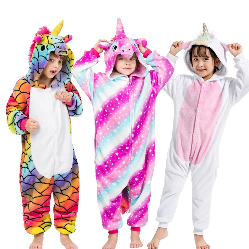 

28 New Kids Animal kigurumi Pajamas Set Winter Warm Boys Girls Starry Pegasus Unicorn Children Sleepwear Onesie Flannel Pyjamas