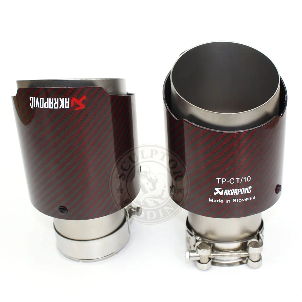 

Free Shipping RED universal various sizes akrapovic carbon fibre car exhaust muffler tip straight Glossy twill +Sand blasting
