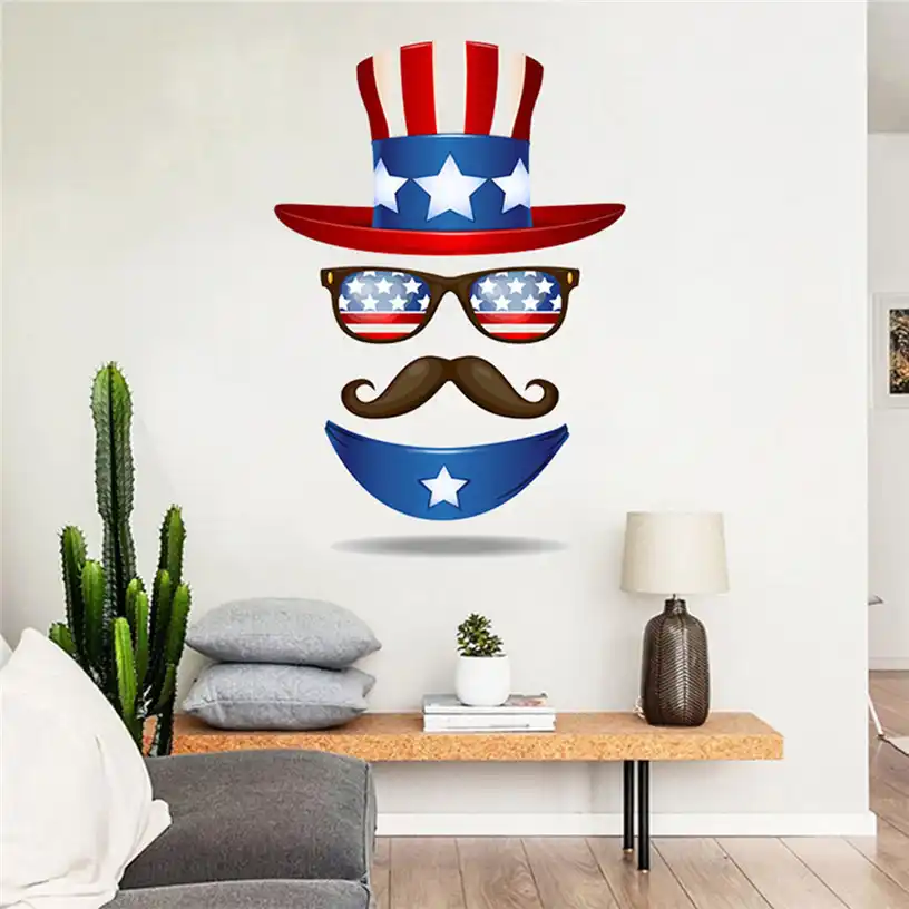 Dia De La Independencia Sombrero Barba Vinilo Diy Adhesivo De