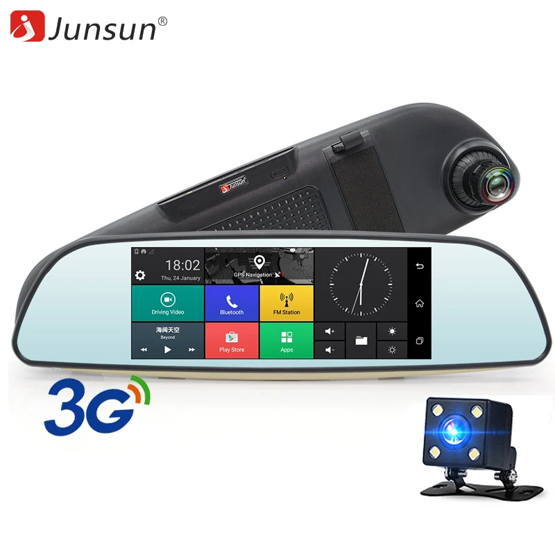 Junsun 6.5" Car DVR 3G Rear view Mirror Dual Lens Recorder Camera Full
