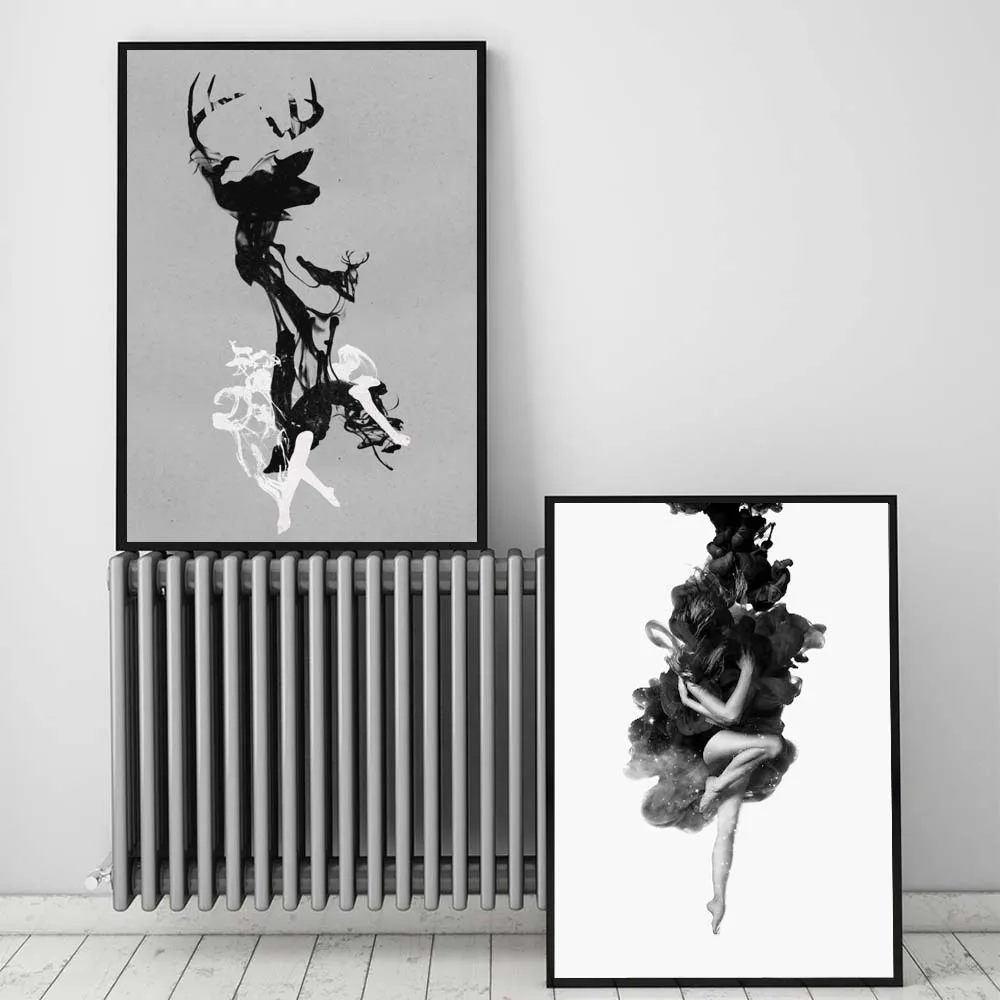 

Abstract Dancing Girl Art Black and White Poster Print Feature Wall Picture for Living Room Home Decor No Frame