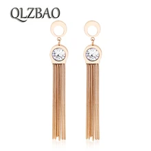 QLZBAO дизайн из нержавеющей стали большие серьги с подвесками из циркона для женщин благородные длинные серьги Свадебные ювелирные изделия оптом