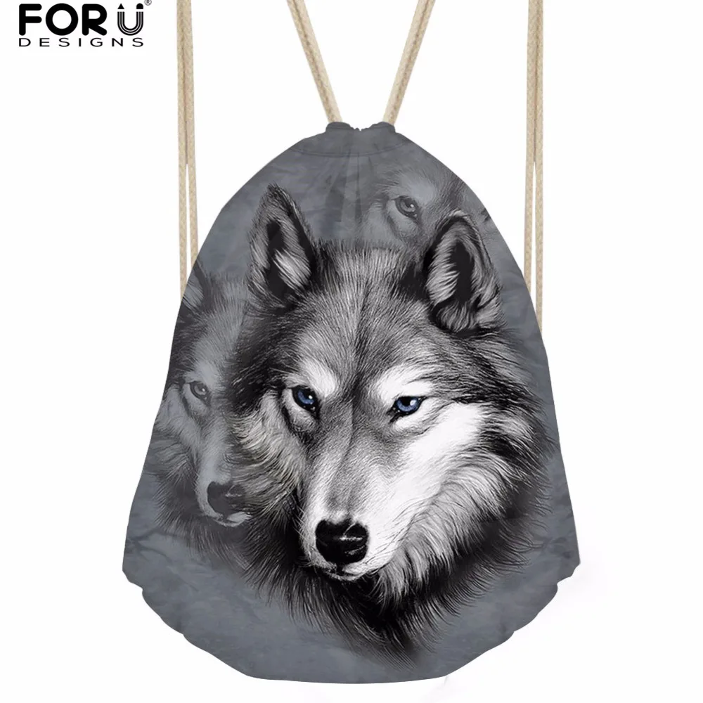 

FORUDESIGNS Cool Wolf Drawstring Backpack for Men Small Student Casual School Bagpack Drawstring Bag Children Schoolbags Kid Bag